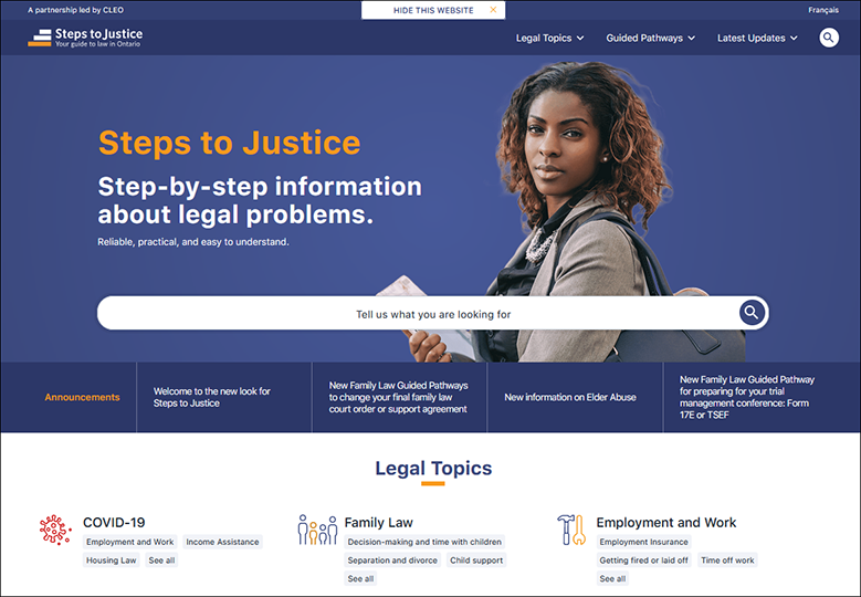 Steps to Justice home page screen capture 