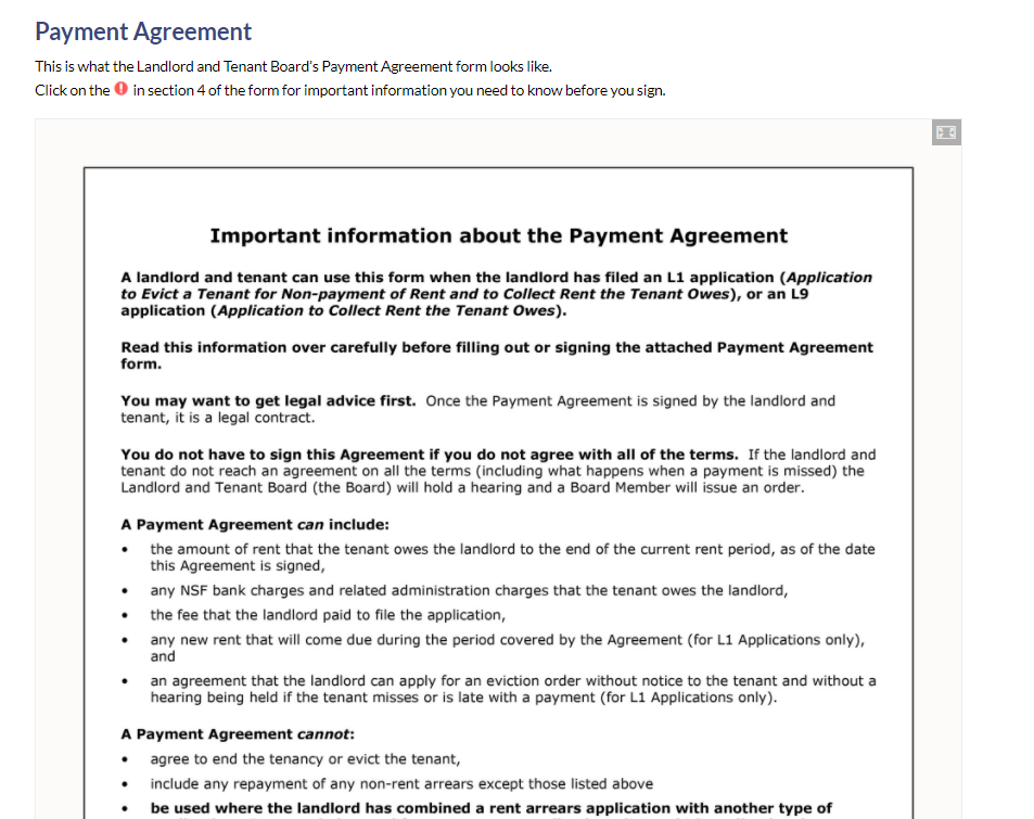 Use this form to understand the LTB’s Payment Agreement form.