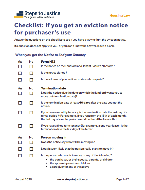 Checklist if you get an N12 for purchaser's own use