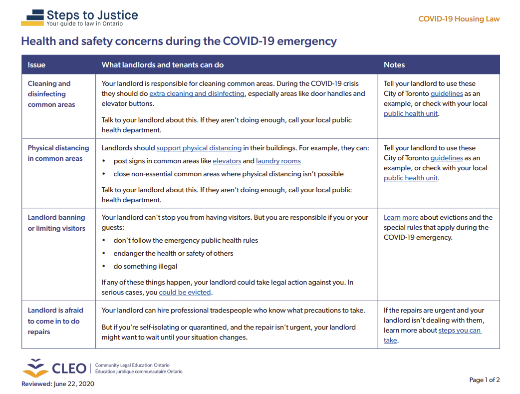 Questions en matière de santé et de sécurité pendant l'urgence du COVID-19