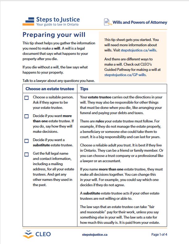 Tip sheet – Preparing your will